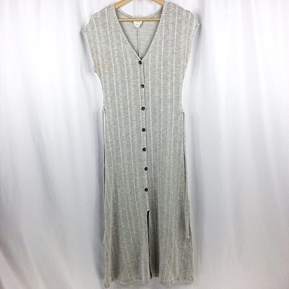 Caution to the Wind Button Front Pencil Dress Women's Size Medium Ribbed Stretch